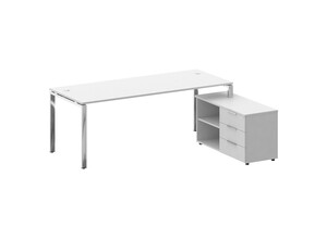 Стол руководителя с опорной тумбой правый, Metal System Direct БГ.СРТ-6.8 Пр, 210х162х75 см